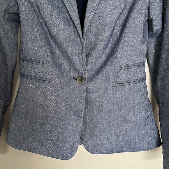 Express Notch Collar One Button Blazer - Blue Linen Blend - 0 - Picture 4 of 13